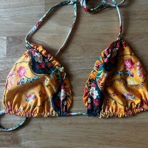 Agua Bendita Floral Yellow Triangle Bikini Top